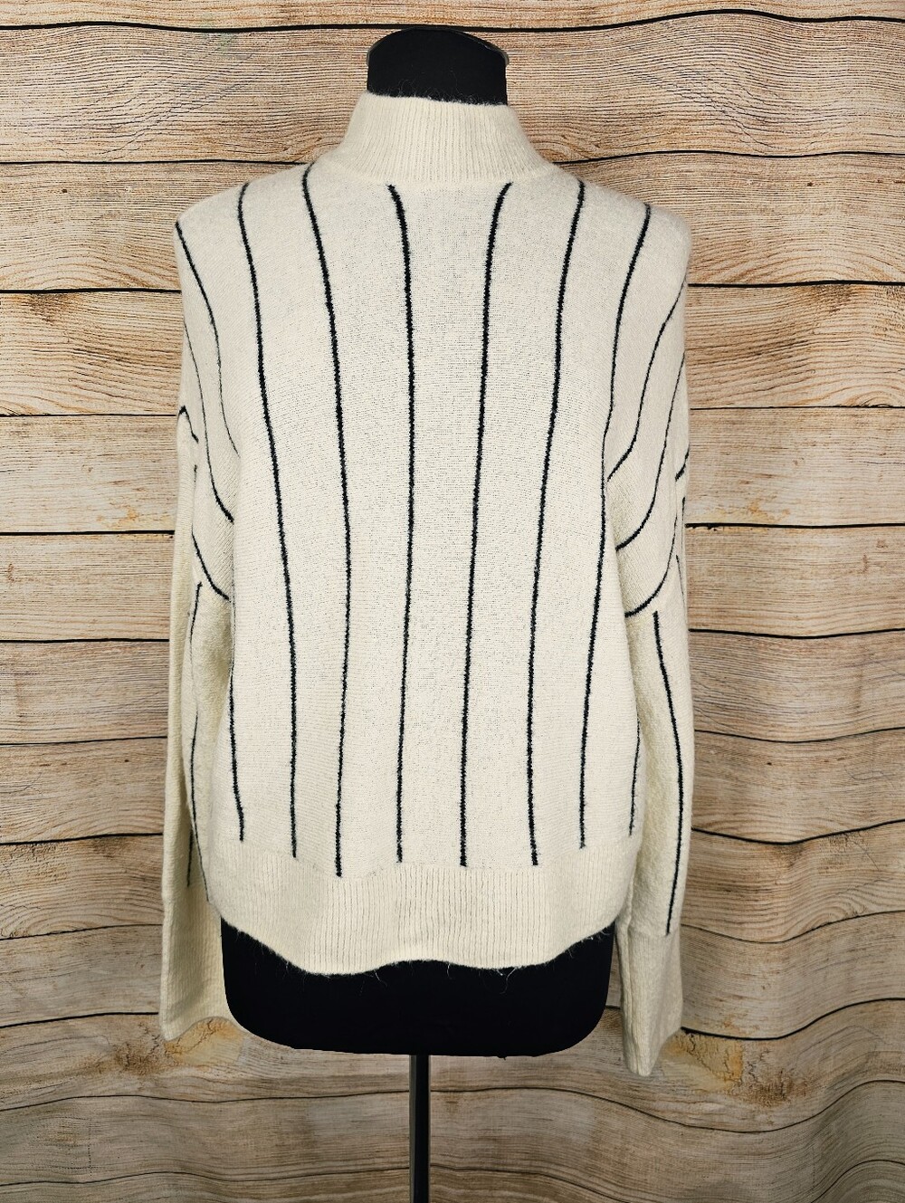 Amuse Society Mock Neck Striped Oversized Soft Sweater Size Medium